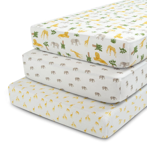 Delta Children Fitted Crib Sheets for Girls and Boys - Crib Sheet for Standard Crib and Toddler Mattresses - 28x52 Inch (Pack of 3), Safari Friend...