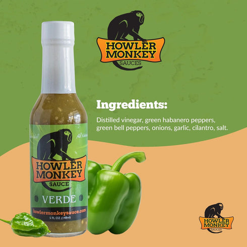 Howler Monkey Sauce Verde - Aji Chombo Inspired Hot Sauce - Gluten Free, No Carbs, Low Sodium - Traditional Panamanian Style - Livening Up Any Dis...