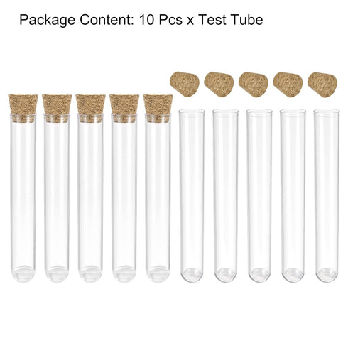 uxcell 10Pcs PS Plastic Test Tubes with Cork Stoppers, Round Base, 12x60mm, Storage Container for Scientific Experiments Sample Display Decoration...