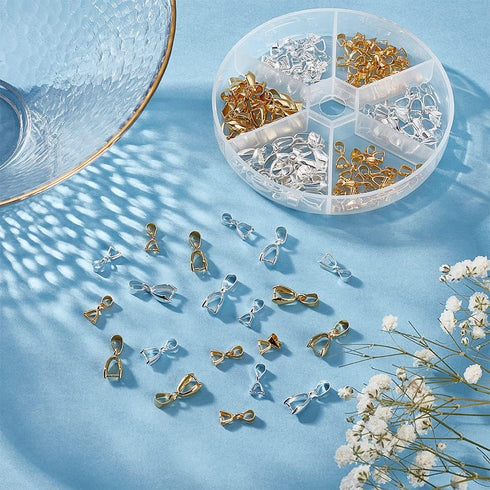 PH PandaHall Pinch Clip, 120 Pieces 6 Styles Pinch Clip Bail Clasp Dangle Charm Bead Pendant Connector Findings for Jewelry Necklace DIY Craft Mak...