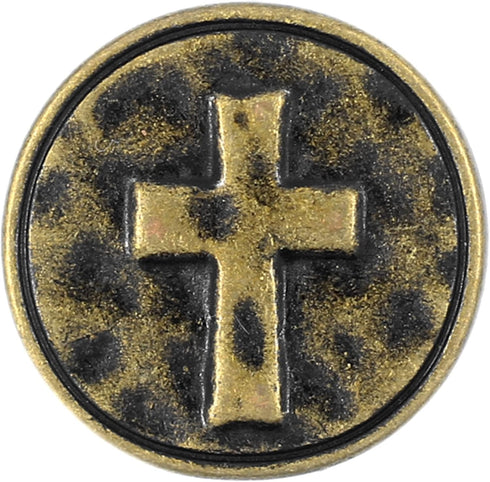 Bezelry 12 Pieces Cross Symbol Metal Shank Buttons. 20mm (3/4 inch) (Antique Brass)...