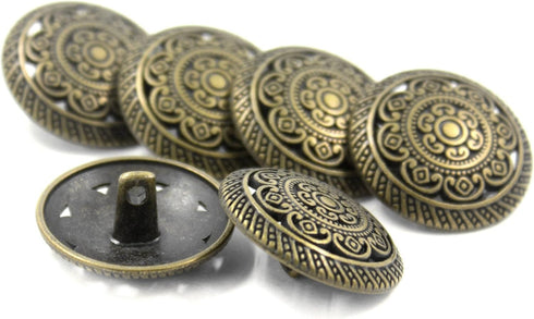 Bezelry 12 Pieces Lacework Pattern Metal Shank Buttons. 22mm (7/8 inch) (Antique Brass)...