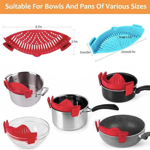 2 Pcs Clip on Strainers, Pot Strainer for Pasta Meat Vegetables Fruit, Silicone Strainer - Fit All Pots and Bowls....