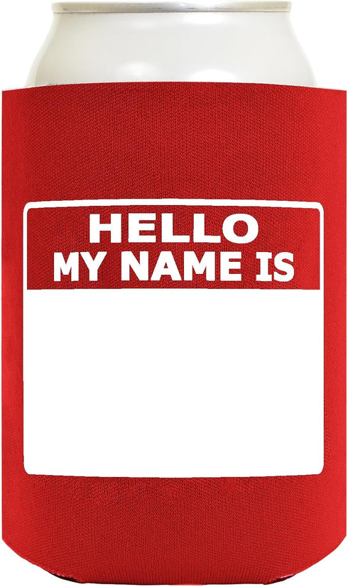 Personalized Can Cooler Hello My Name is Name Tag Set 6-Pack Can Drink Sleeves and Marker...