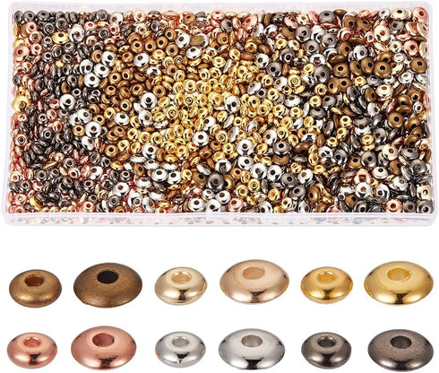 SUNNYCLUE 1 Box 60G 12 Styles Gold Filled Spacer Bead Bulk Flat Rondelle Beads Antique CCB Plastic Silver Golden Bronze Black Round Loose Mini Bea...