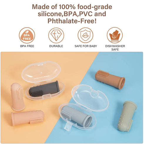 Baby Finger Toothbrush with Case, Food Grade Silicone, BPA Free, 2-Pack (Sage+Ether)...