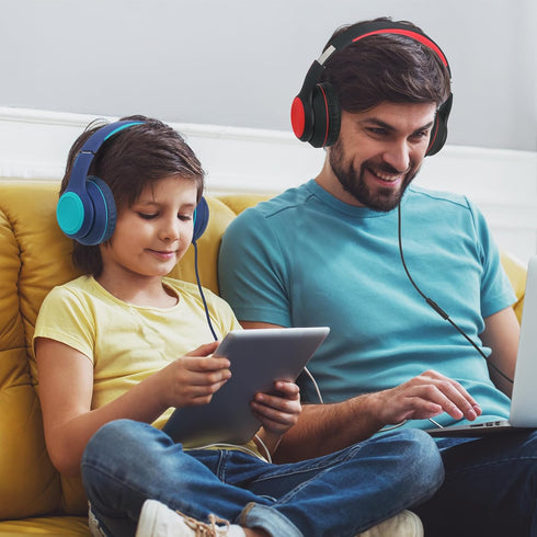 A8 Over-Ear Headphones with Microphone, Lightweight Folding Stereo Bass Headphones with 1.5M No-Tangle Cord, Portable Wired Headphones for Smartph...