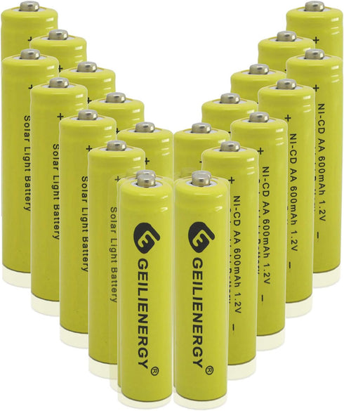 GEILIENERGY Solar Light Batteries AA Ni-Cd AA 600mAh 1.2V Rechargeable Batteries AA Rechargeable Batteries for Solar Lights Solar Lamp(Pack of 20)...