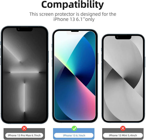 NEW'C Pack of 4, 2 x Tempered Glass Screen Protectors for iPhone 13 (6,1") and 2 x Camera Tempered Glass for Camera Protection, Scratch-Resistant,...