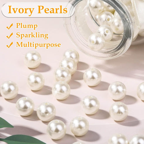Pearl Beads for Craft, Anezus 200pcs Ivory Faux Fake Pearls, 12 MM Sew on Pearl Beads with Holes for Jewelry Making, Bracelets, Necklaces, Hairs, ...