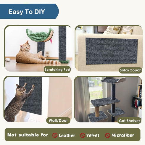 3Pack Cat Scratching Mat, 23.6 x 11.8 in Trimmable Self-Adhesive Cat Scratch Carpet DIY Climbing Cat Scratcher Cat Tree Shelves Couch Furniture Pr...