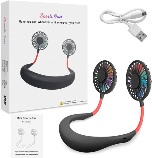 Portable Neck Fan, USB Rechargeable Fan with 3 Speeds Adjustable, Neck Fans Portable Rechargable Prime with LED Lights - Black...