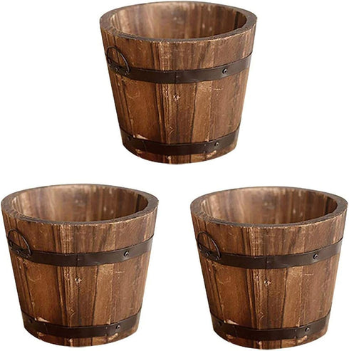 3 Pcs Rustic Wooden Bucket Flower Planter Patio Garden Backyard Planter Outdoor Indoor Home Decor...
