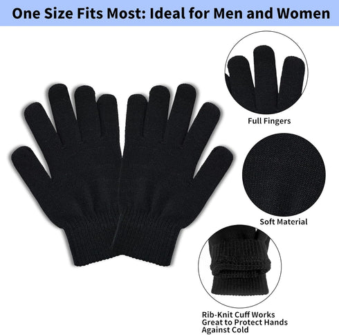 2 Pairs Winter Magic Gloves Stretchy Warm Black Knit Gloves for Men or Women (One Size Fits All)...