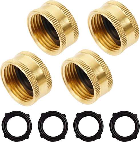 Hourleey Brass Garden Hose End Caps, 4 Pack 3/4" Female End Cap, Garden Hose End Caps with 4 Washers...