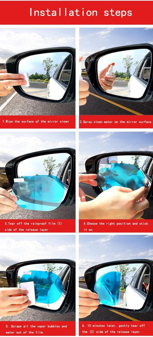2PCS Film Anti Rain Water Repellent Film Car Mirror Window Clear Films Anti Dazzle Rearview Mirror Anti Fog Rainproof Film (Elliptic-110x85mm)...