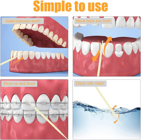 200pcs Double-head Toothpicks Soft Plastic Oral Care Interdental Floss Cleaners toothpicks,braces brush (Light Yellow)...