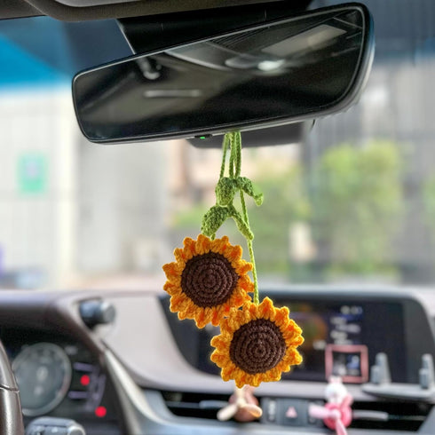 2 Pieces Handmade Sunflower Car Accessories Sunflower Pendants Car Mirror Hanging Accessories...