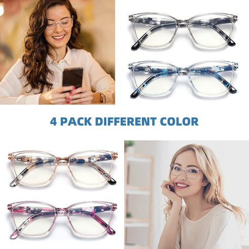 4 Pack Reading Glasses Blue Light Blocking for Women Men,Fashion Square Computer Readers with Spring Hinge,Anti Eyestrain Eyeglasses(1.75x)...