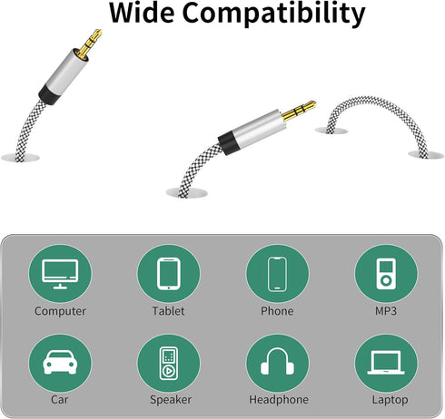3.5mm Nylon Braided Aux Cable 6FT, Audio Auxiliary Input Adapter Male to Male Cord for Headphones, Car, Home Stereos, Speaker, iPhone, iPad, iPod,...