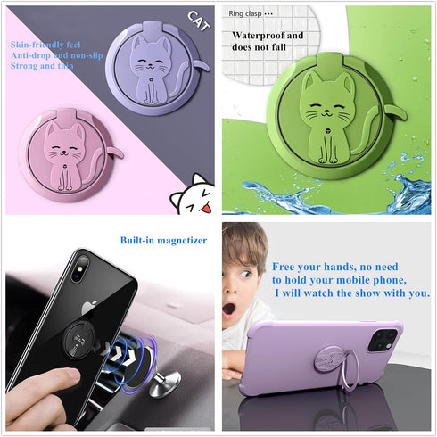 Cute Cat Cartoon Liquid Feel Mobile Phone Ring Buckle Stand Holder (Purple)...