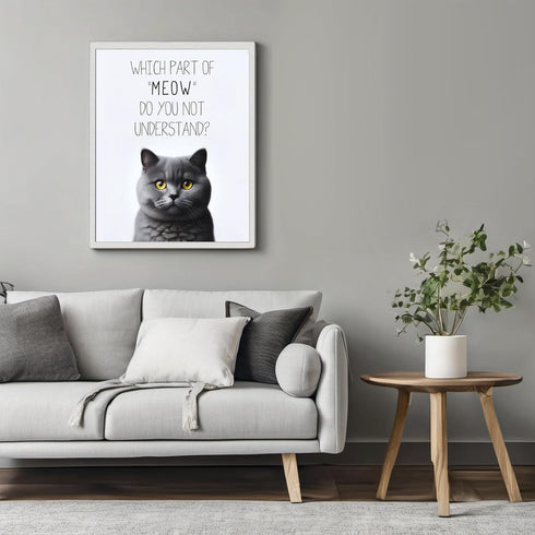 Posterizer 1 pcs-Which Part of Meow Do You Not Understand-for cat lovers-Comedy Art-Art for Animal Lovers- UNFRAMED Wall Art...