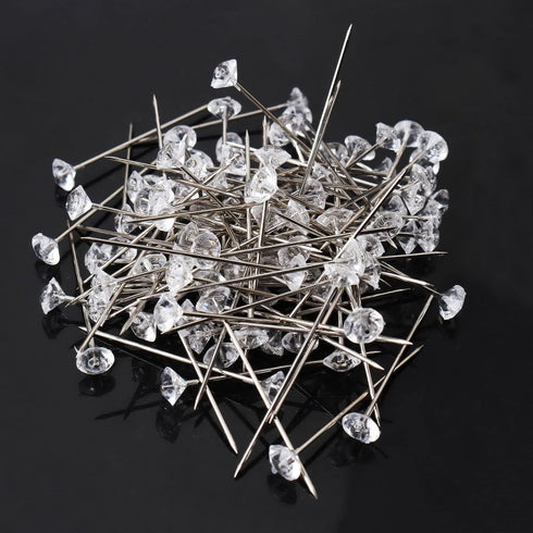 100 PCS Bouquet Pins Flower Pins, 1.5'' Straight Pins Clear Sewing Pins Crystal Diamond Head Pins for Craft Wedding Jewelry Decoration...