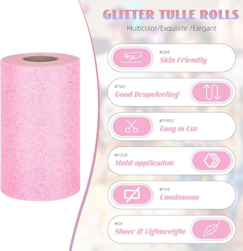 Glitter Tulle Rolls 6” by 50 Yards Sparkle Tulle Fabric Ribbon Sequin Tulle Netting Rolls for DIY Tutu Skirt Wedding Birthday Party Decoration (Li...