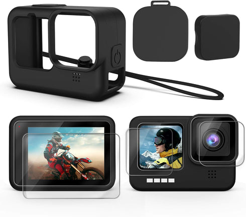 Kuptone Accessories Kit for 11 10 9, Silicone Sleeve Protective Case with Rubber Cap + 6Pcs Tempered Glass Screen Protector with Lens Cover Cap...