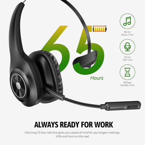Trucker Bluetooth Headset, Wireless Headset with Mic for PC, Bluetooth Headset with Microphone Noise Cancelling, Mute Button, 55H Talk Time, for C...