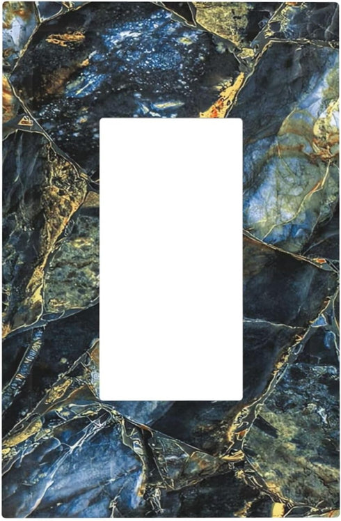 Abstract Navy Blue Marble 1 Gang Rocker/GFCI Outlet Light Switch Wall Plate Cover Faceplate Gold Grey Marble Ink Texture Decorative Faceplate Luxu...