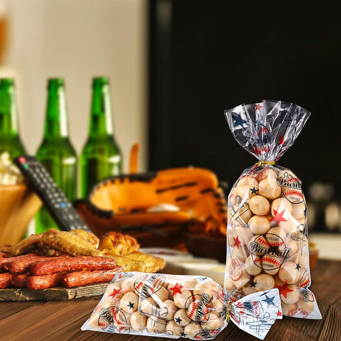 Chuangdi 100 Pack Cello Baseball Party Snack Bags Cellophane Baseball Treat Bags For Team Snacks Sports Goodie Pouches Birthday Party Supplies Fav...