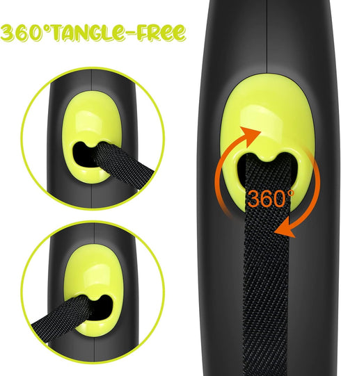 Dog Retractable Leash with Nylon casing for Dog up to 77 lbs; 16 ft Polyester Tape; The Eagle Mouth Bionics Design Rope Outlet and Tangle-Free; (G...