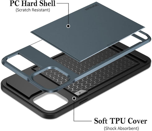 Vofolen for iPhone 13 Pro Case Wallet Credit Card Holder Slot Sliding Door Hidden Pocket Men Women Anti-Scratch Dual Layer Hybrid Bumper Armor Pro...