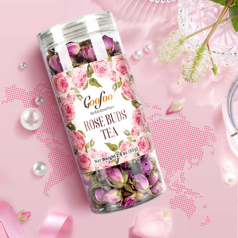 Goofoo Dried Rose Buds Rose Tea, Edible Whole Dry Roses, Premium Loose Leaf Flowers Herb, Natural Healthy Herbal Tea Beverages, Ideal for Gift, 2....