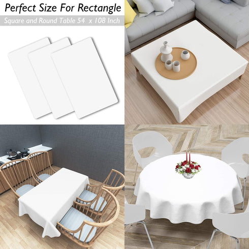 Childom 3 Pack Plastic Tablecloths for Rectangle Tables 54" x 108" White Disposable Table Cloths for 6 to 8 Foot Tables Indoor or Outdoor Parties ...