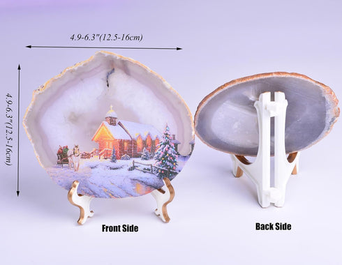 AMOYSTONE Large Agate Slice Art Painting Table Display Natural Agate Geode Stone Piece Decorative Plate with Stand Home Office Decoration Unique G...