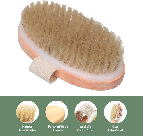 Oliver & Emilia Dry Brush with Pouch - Body Exfoliator for Smooth Skin, Cellulite Reduction, Skin Brush for Dry Brushing, Exfoliating Body Scrubbe...