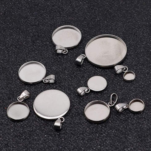 EXCEART 20pcs Trays Pendants Stainless Steel Round Cabochons Settings Bezels Base Blanks Charms Kit for Photo Necklace Bracelet Jewelry Making (Si...