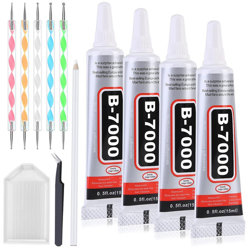 B7000 Glue with Rhinestone Applicator Kit, Clear B-7000 Glue with Precision Tip Art Dotting Stylus Pens Super Glue Adhesive for Phones Repair Jewe...