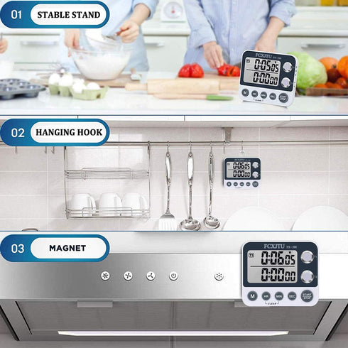 FCXJTU Digital Dual Kitchen Timer, Dual Count UP/Down Timer, Cooking Timer, Stopwatch, Large Display, Adjustable Volume Alarm and Flashing Light w...