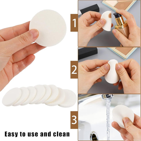 50 Pieces White Round Makeup Sponge Facial Powder Puff Cosmetic Sponge Round Foam Pad Beauty Makeup Eye Face Foundation Powder Blender for All Ski...