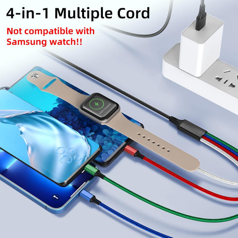 5FT/1.5M Multi Charging Cable for Apple Watch Charger Travel Nylon Braided USB C Micro USB Lightning Compatible with iWatch Ultra/SE/9/8/7/6/5/4/3...