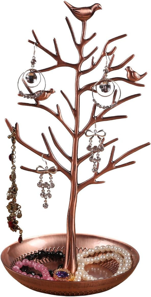 INVIKTUS Silver Birds Tree Jewelry Stand Display Earring Necklace Holder Organizer Rack Tower...