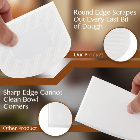 Plastic Bench Scraper for Baking - 2 White Bowl Scraper - Flexible Food Safe Dough Scraper Multipurpose Good Grip Curved and Flat Edge Dough Cutte...