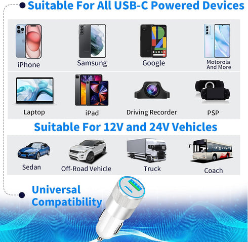 USB-C Car Charger Fast Charging, Rombica 2Pack 66W Type-C PD&QC3.0 Power Cigarette Lighter USB Car Charger Adapter for iPhone 15/15 Pro/15 Pro Max...