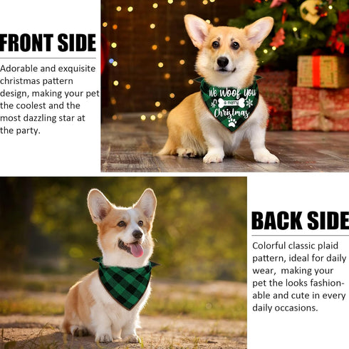 4 Pack Christmas Dog Scarves - Plaid Triangle Bandanas for Small to Large Dogs and Cats - Holiday Pet Accessories Gift Set...