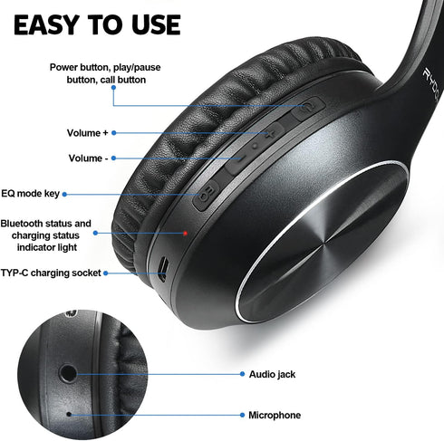 Bluetooth Headphones Over Ear, 68H Playtime and 3 EQ Music Modes Wireless Headphones with Microphone/Deep Bass, HiFi Stereo Foldable Lightweight H...