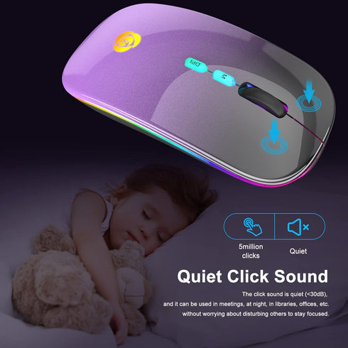 LED Wireless Mouse, Bluetooth Mouse &2.4GHz Instant Connection,Rechargeable Ultra Silent Slim,3 DPI 2 Connection Modes with USB-C to USB Adapter f...