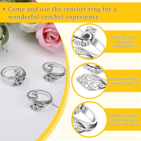 Yizzvb 3 Pcs Crochet Ring+30Pcs Stitch Markers, Knitting & Crochet Accessories Set, Adjustable Tension Rings for Finger Yarn, 6 Large Eye Blunt Ne...
